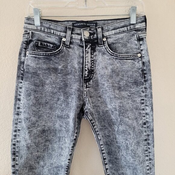 Veronica Beard Brooke Mid Rise Skinny Jeans Size 28 Black Acid Wash Stretchy Euc - Picture 2 of 10